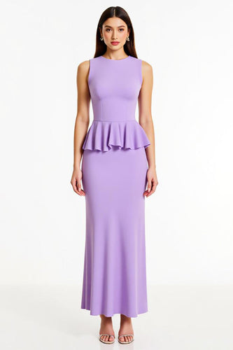 Lilac Sheath Long Formal Dress with Ruffles