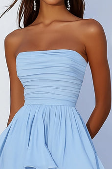 Sky Blue Chiffon Ruched Short Graduation Dress with Ruffles