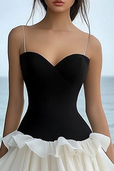 Black and White Chiffon Short Graduation Dress with Ruffles