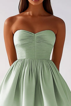 Sage Green Satin Sweetheat Ruched A-Line Short Graduation Dress