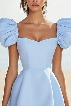 Sky Blue A Line Puff Sleeves Short Graduation Dress
