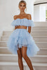 Load image into Gallery viewer, Sky Blue Two Pieces Tulle Short Graduation Dress with Ruffles