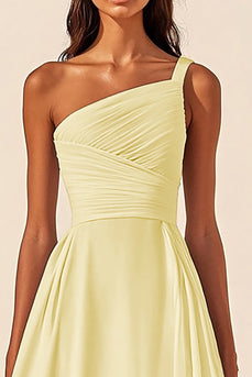 Daffodil Chiffon A Line Ruched Midi Graduation Dress with Slit