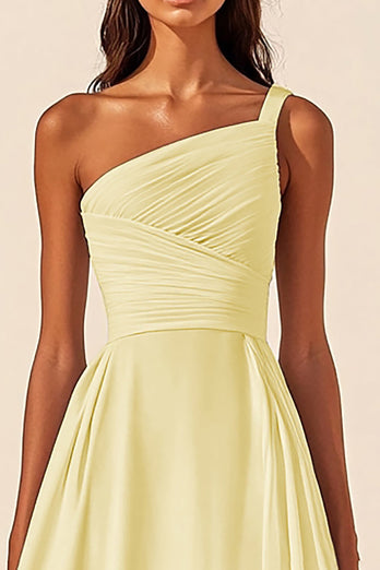 Daffodil Chiffon A Line Ruched Midi Graduation Dress with Slit