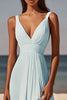 Load image into Gallery viewer, Sky Blue Chiffon Ruched V Neck Asymmetrical Short Graduation Dress