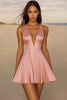 Load image into Gallery viewer, Pink A Line Satin V Neck Short Graduation Dress
