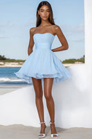 Load image into Gallery viewer, Sky Blue Chiffon Pleated Short Graduation Dress with Ruffles