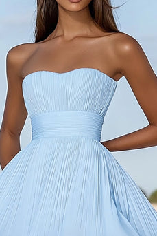 Sky Blue Chiffon Pleated Short Graduation Dress with Ruffles