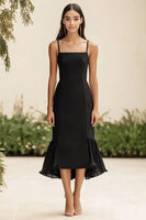 Load image into Gallery viewer, Black Satin Long Mermaid Formal Dress with Ruffles