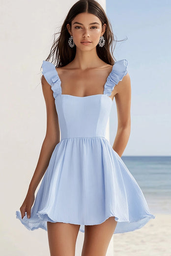 Sky Blue Chiffon Short A Line Cocktail Dress with Ruffles