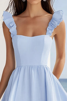 Sky Blue Chiffon Short A Line Cocktail Dress with Ruffles