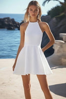 Load image into Gallery viewer, Blue Halter Floral A Line Short Boho Dress