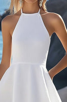 Load image into Gallery viewer, Blue Halter Floral A Line Short Boho Dress