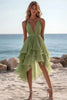 Load image into Gallery viewer, Green Chiffon V Neck A Line Boho Dress with Ruffles