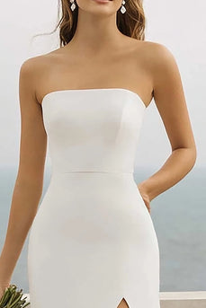 White Chiffon Mermaid Long Engagement Dress with Slit