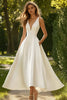 Load image into Gallery viewer, White A Line Satin V Neck Long Engagement Dress