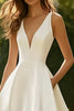 Load image into Gallery viewer, White A Line Satin V Neck Long Engagement Dress