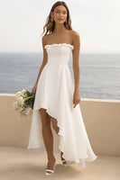 Load image into Gallery viewer, White Chiffon A Line Asymmetrical Long Engagement Dress with Slit
