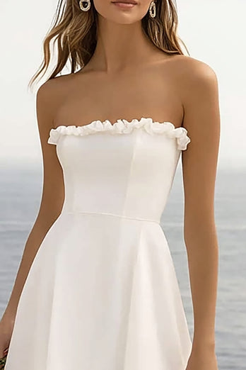 White Chiffon A Line Asymmetrical Long Engagement Dress with Slit