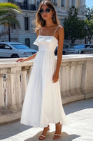 Load image into Gallery viewer, White A Line Spaghetti Straps Long Boho Maxi Dress with Ruffles