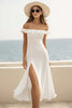 Load image into Gallery viewer, White Sheath Chiffon Midi Graduation Dress with Slit