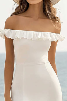 White Sheath Chiffon Midi Graduation Dress with Slit