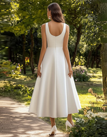 Load image into Gallery viewer, White Satin Scoop Neck A Line Midi Graduation Dress