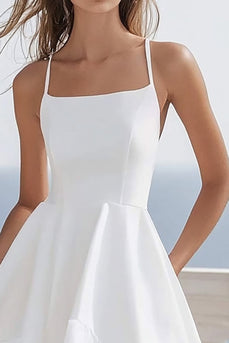 White Asymmetrical Midi Graduation Dress with Ruffles