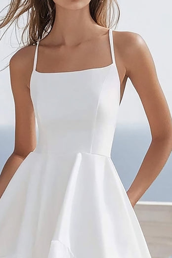 White Asymmetrical Midi Graduation Dress with Ruffles