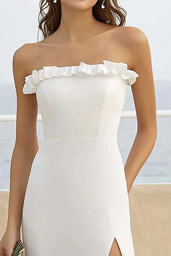 White Sheath Chiffon Long Engagement Dress with Slit