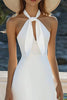 Load image into Gallery viewer, White Bodycon Satin Halter Midi Graduation Dress