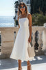 Load image into Gallery viewer, White Satin A Line Spaghetti Straps Midi Graduation Dress
