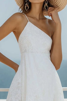 White Lace One Shoulder Asymmetrical Short Graduation Dress