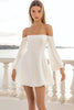 Load image into Gallery viewer, White A Line Satin Long Sleeves Short Graduation Dress
