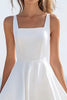 Load image into Gallery viewer, White Satin Square Neck High Low Graduation Dress with Ruffles