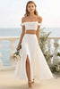 Load image into Gallery viewer, White Satin Two Pieces A Line Long Engagement Dress with Slit