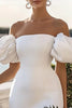 Load image into Gallery viewer, White Satin Puff Sleeves Bodycon Short Graduation Dress