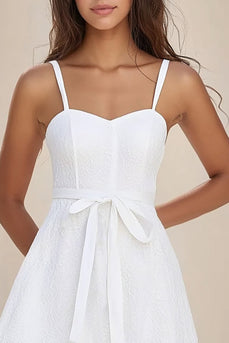 White Lace A Line Corset Short Graduation Dress with Sash