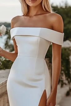 Satin White Mermaid Long Engagement Dress with Slit
