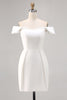 Load image into Gallery viewer, Simple White Satin Bodycon Mini Bridal Shower Dress