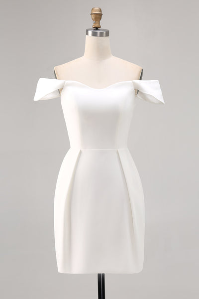 Simple White Satin Bodycon Mini Bridal Shower Dress
