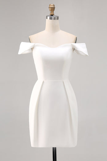 Simple White Satin Bodycon Mini Bridal Shower Dress