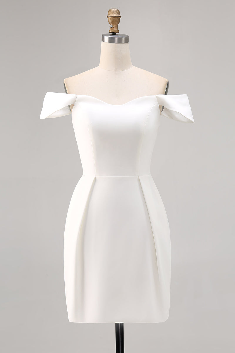 Load image into Gallery viewer, Simple White Satin Bodycon Mini Bridal Shower Dress