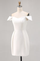 Load image into Gallery viewer, White Satin Off the Shoulder Bodycon Short Bridal Shower Dress