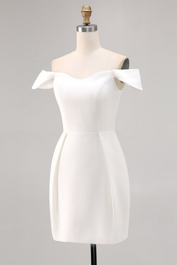Simple White Satin Bodycon Mini Bridal Shower Dress