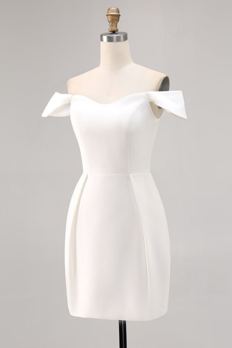 Load image into Gallery viewer, Simple White Satin Bodycon Mini Bridal Shower Dress