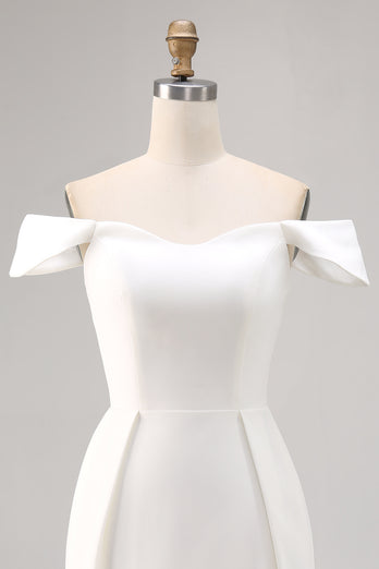 Simple White Satin Bodycon Mini Bridal Shower Dress