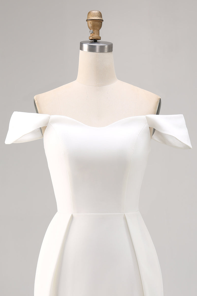 Load image into Gallery viewer, Simple White Satin Bodycon Mini Bridal Shower Dress