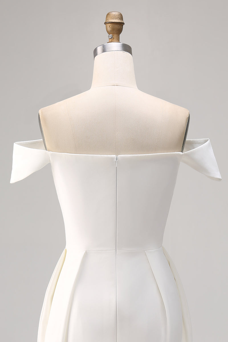 Load image into Gallery viewer, Simple White Satin Bodycon Mini Bridal Shower Dress