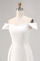 Load image into Gallery viewer, White Satin Off the Shoulder Bodycon Short Bridal Shower Dress